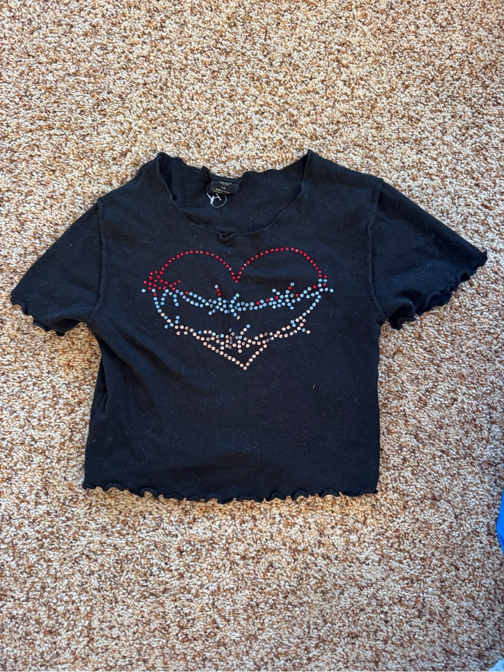 Urban outfitters studded Black Heart Rhinestone Crop Top